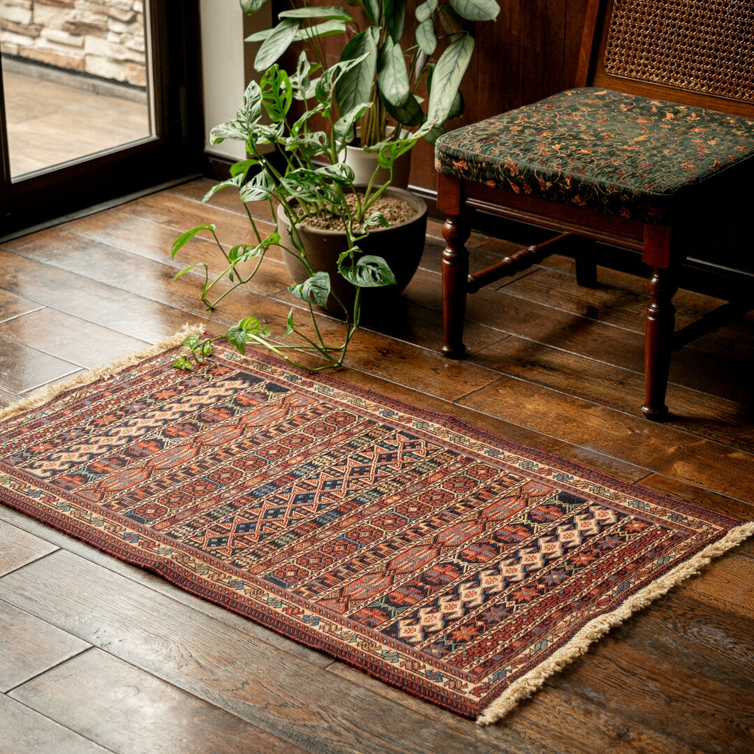 【本場イラン産】66×109cm キリム 玄関マット他（送料無料 手織り 天然染料 かわいい おしゃれ 絨毯 ラグ）◆YUKI　ユキ