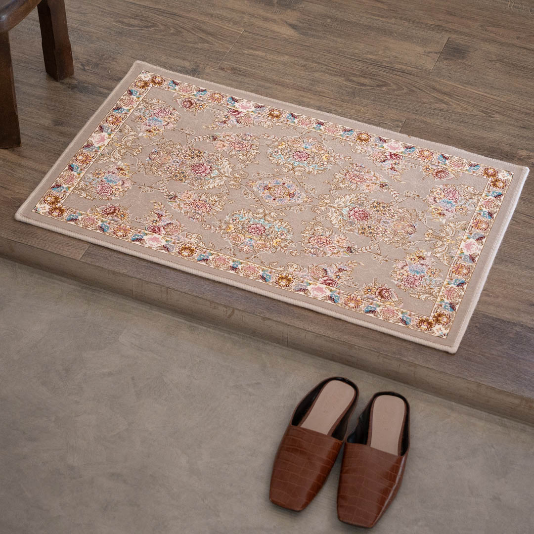 【本場イラン産】50&times;80cm 織り目の細かさ144万ノット！ ペルシャ絨毯（機械織） ギルダー柄　グレー色（送料無料 おしゃれ 絨毯 ペルシャ絨毯風 ラグ 玄関マット 洗える ホットカーペット対応）｜イラン産絨毯 ペルシャダイレクト