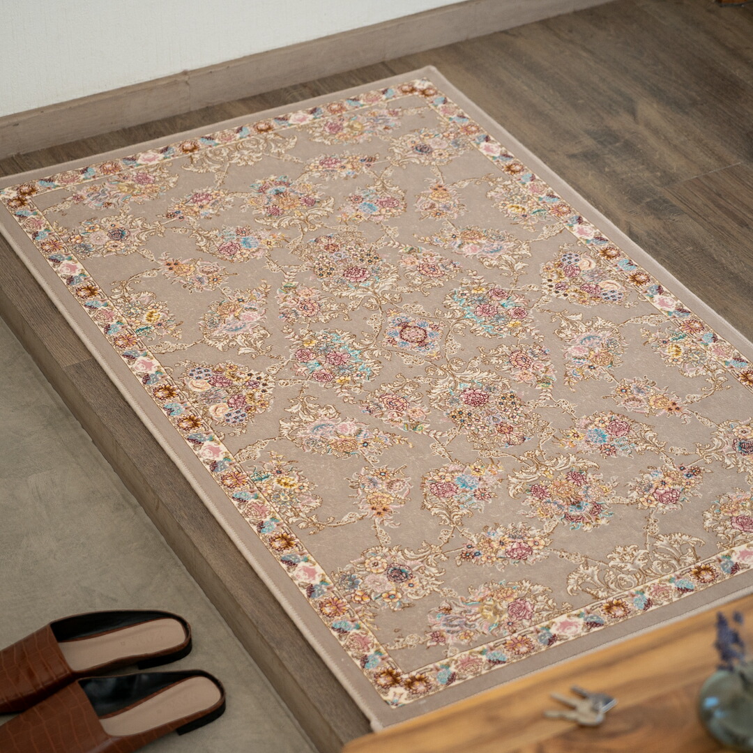 【アウトレット商品】【本場イラン産】75&times;120cm 織り目の細かさ144万ノット！ ペルシャ絨毯（機械織） ギルダー柄　グレー色（送料無料 おしゃれ 絨毯 ペルシャ絨毯風 ラグ 洗える ホットカーペット対応）｜イラン産絨毯 ペルシャダイレクト