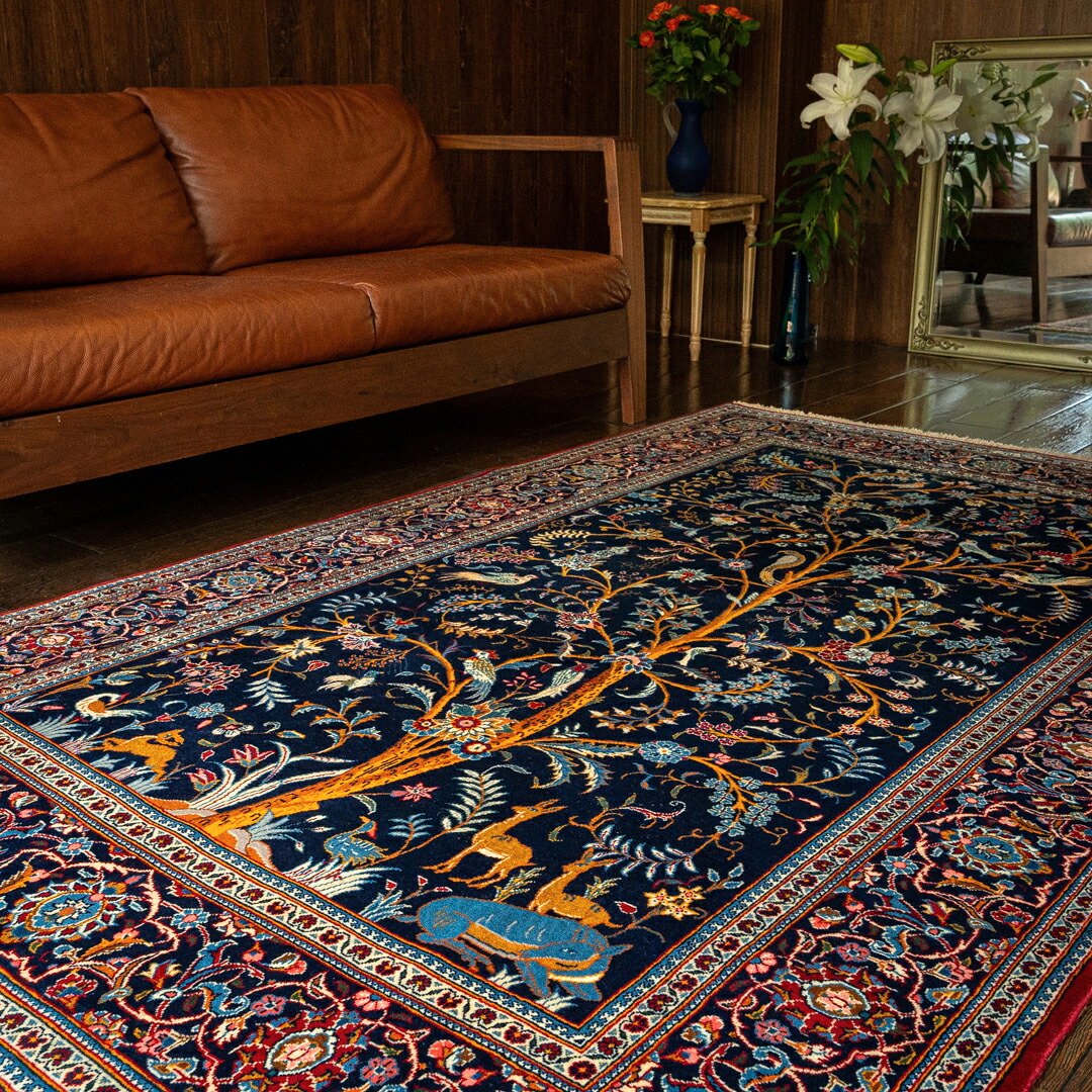 【本場イラン産】134×213cm ペルシャ絨毯 ラグサイズM(送料無料 手織り 天然染料 かわいい おしゃれ 絨毯 ラグ ウール100% ペルシャ)◆NIJU ニジュ|イラン産絨毯 ペルシャダイレクト