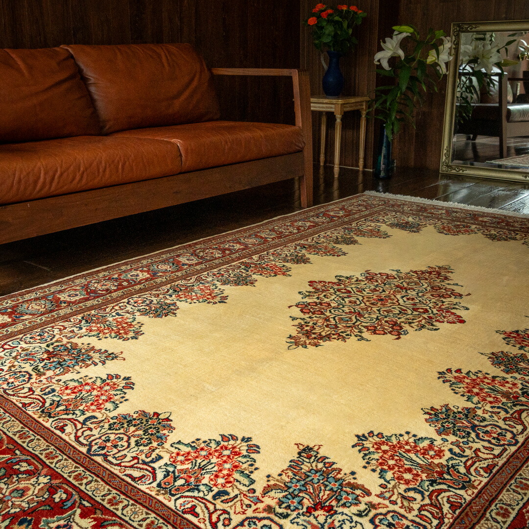 【アウトレット商品】【本場イラン産】160&times;233cm ペルシャ絨毯 ラグサイズL（送料無料 手織り 天然染料 かわいい おしゃれ 絨毯 ラグ ウール100% ペルシャ）◆PONE　ポン｜イラン産絨毯 ペルシャダイレクト