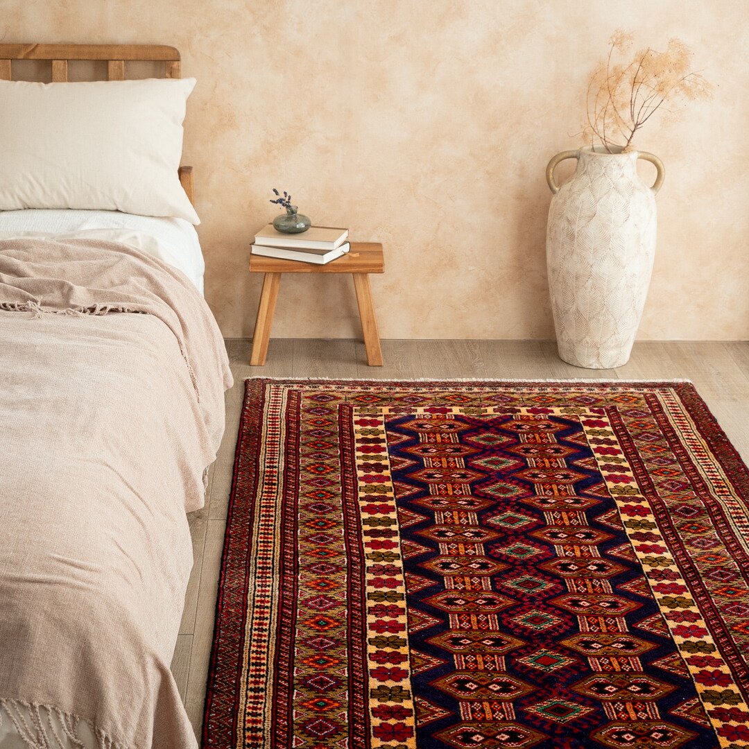【アウトレット商品】【ペルシャ手織り絨毯】103×197cm トルクマニスタン産（送料無料 手織り 天然 かわいい おしゃれ 北欧 おうち時間 床暖房対応 人気 マット 絨毯 ラグ） 105,875円