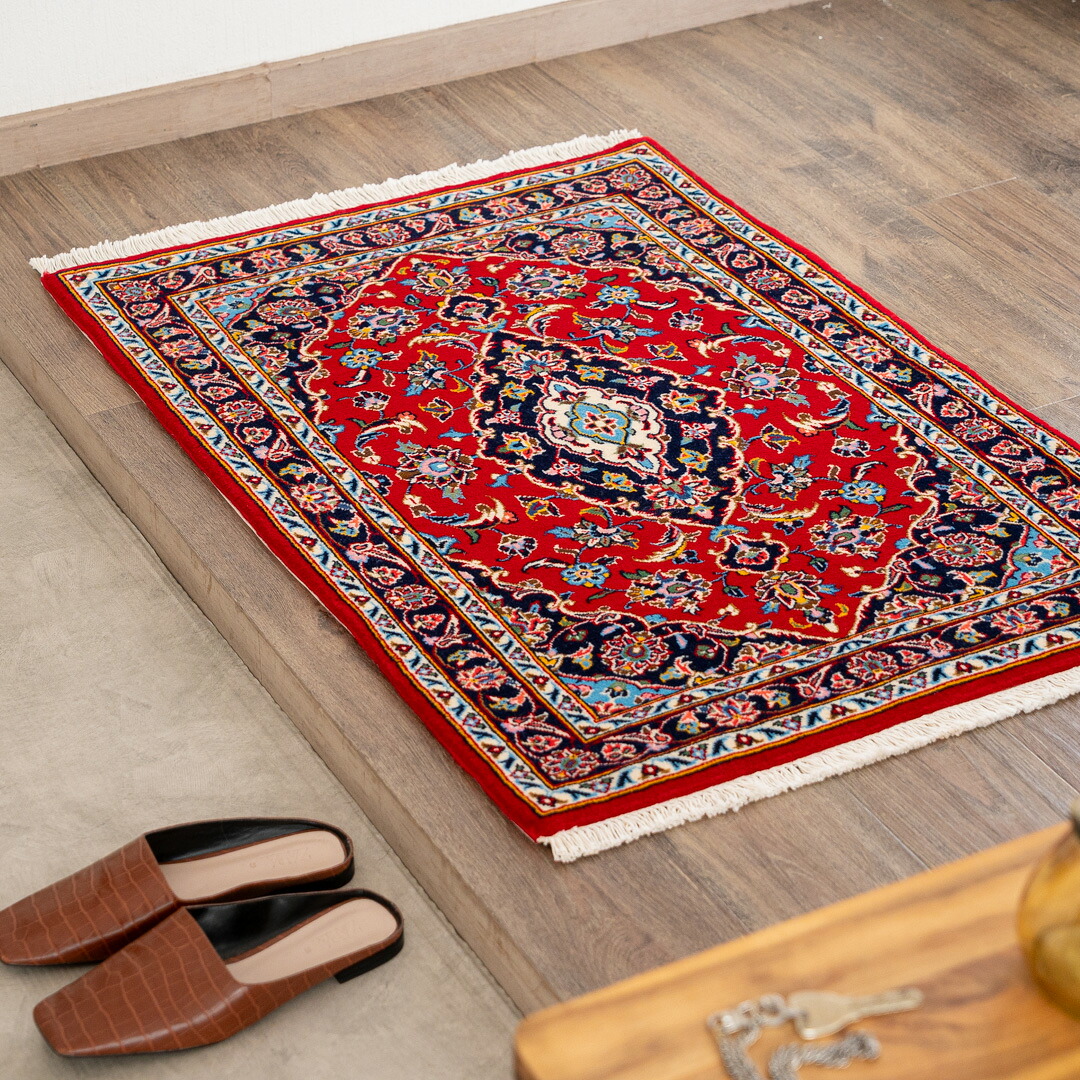【本場イラン産】70×100cm ペルシャ絨毯 玄関サイズM(送料無料 手織り 天然染料 かわいい おしゃれ 絨毯 ラグ ウール100% ペルシャ)◆HANA ハナ|イラン産絨毯 ペルシャダイレクト
