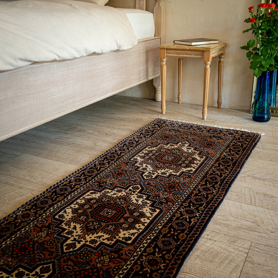 【本場イラン産】57×192cm ペルシャ絨毯 長細いライナーサイズ（送料無料 手織り 天然染料 かわいい おしゃれ 絨毯 ラグ ウール100% ペルシャ マット）◆MASHUS　マシューズ