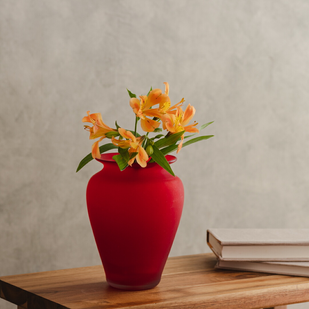 赤色ガラス花瓶 木箱付き 赤色ガラス花瓶 木箱付き 赤色ガラス花瓶 木箱付き