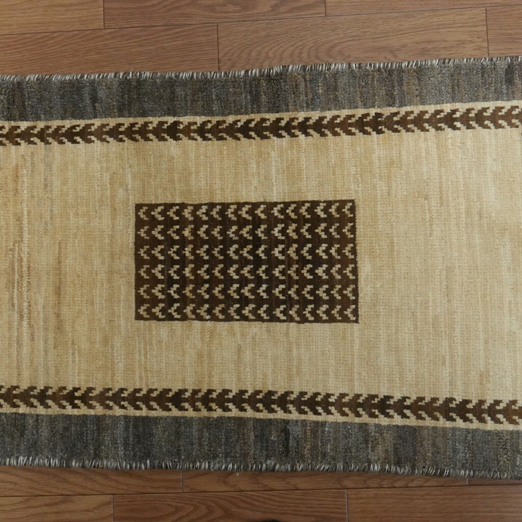 【パキスタン段通 手織りガズニ産】「玄関マット」直輸入 82x45cm ブラウン JA6448｜ペルシャ絨毯ギャラリーGanzy