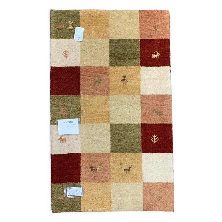 【インド絨毯 ギャッベ】 直輸入手織り絨毯 72×122 ウール IG0103