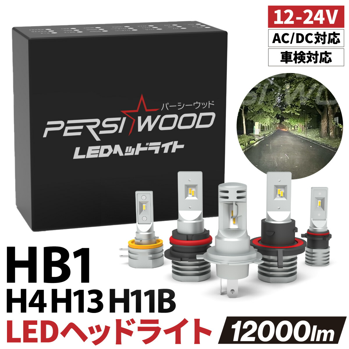 HB1 LED バルブ ヘッドライト フォグランプ H4 H13 HB1 H11B 9004 LED 車検対応 AC DC 交流 ハイブリット車 EV車 12v 24v トラック対応 バルブ ファンレス 爆光 バイク オートバイ トラック用品 40W 12000ルーメン 2本 1年保証
