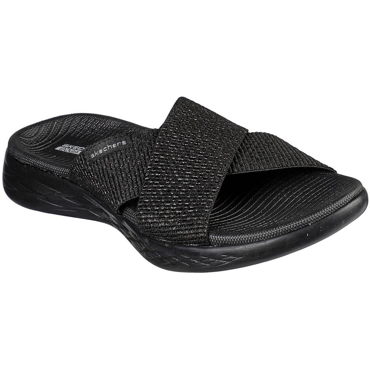 楽天市場 スケッチャーズ レディース オン ザ ゴー 600 グリスニング ブラック Skechers W On The Go 600 Glistening Sandal Black サンダル 黒 スライド Go On