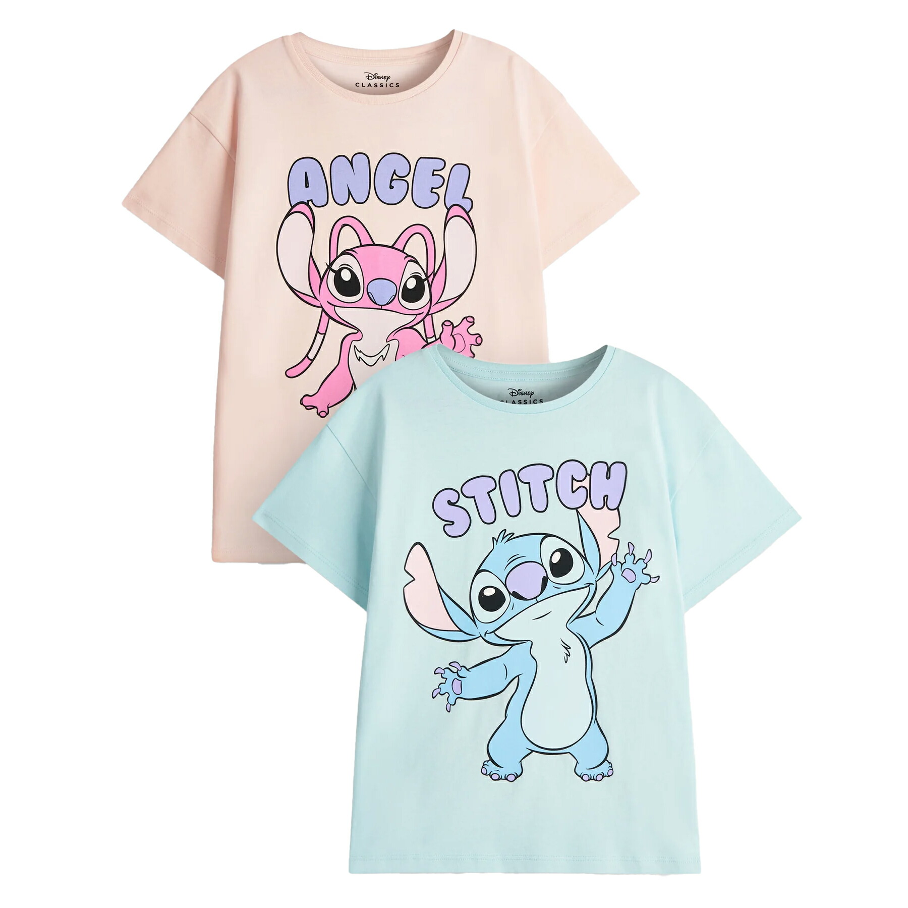(リロ・アンド・スティッチ) Lilo & Stitch オフィシャル商品 キッズ・子供 ガールズ Tシャツ スティッチとエンジェル 半袖 トップス (2枚組) 【海外通販】画像