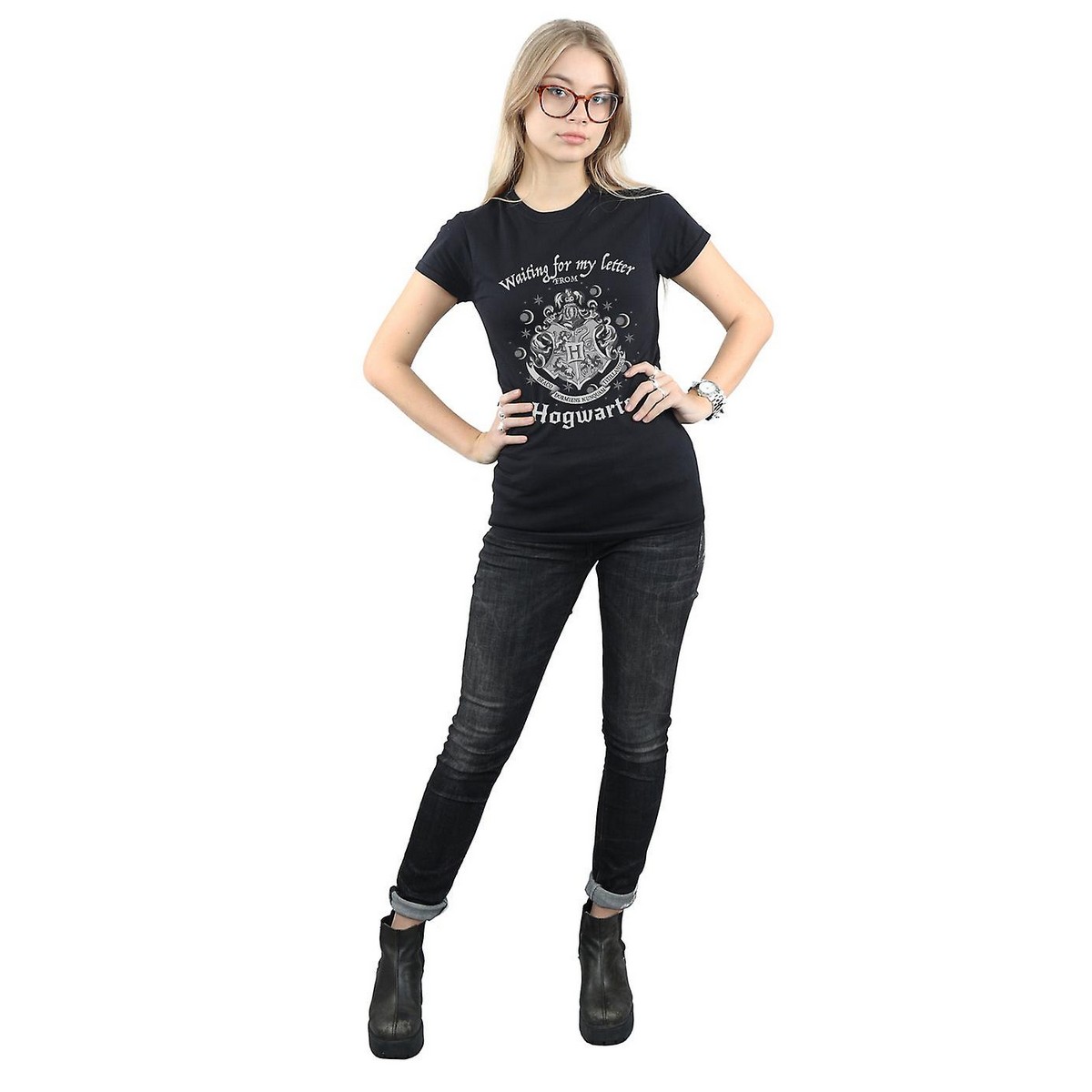 [Out of Print] Lumos Library Squad Womens Relaxed Fit Tee (Vintage Black) - ハリー・ポッター レディース ドルマン Tシャツ Late Night Lumos Library Squad - Design by the Harry Potter