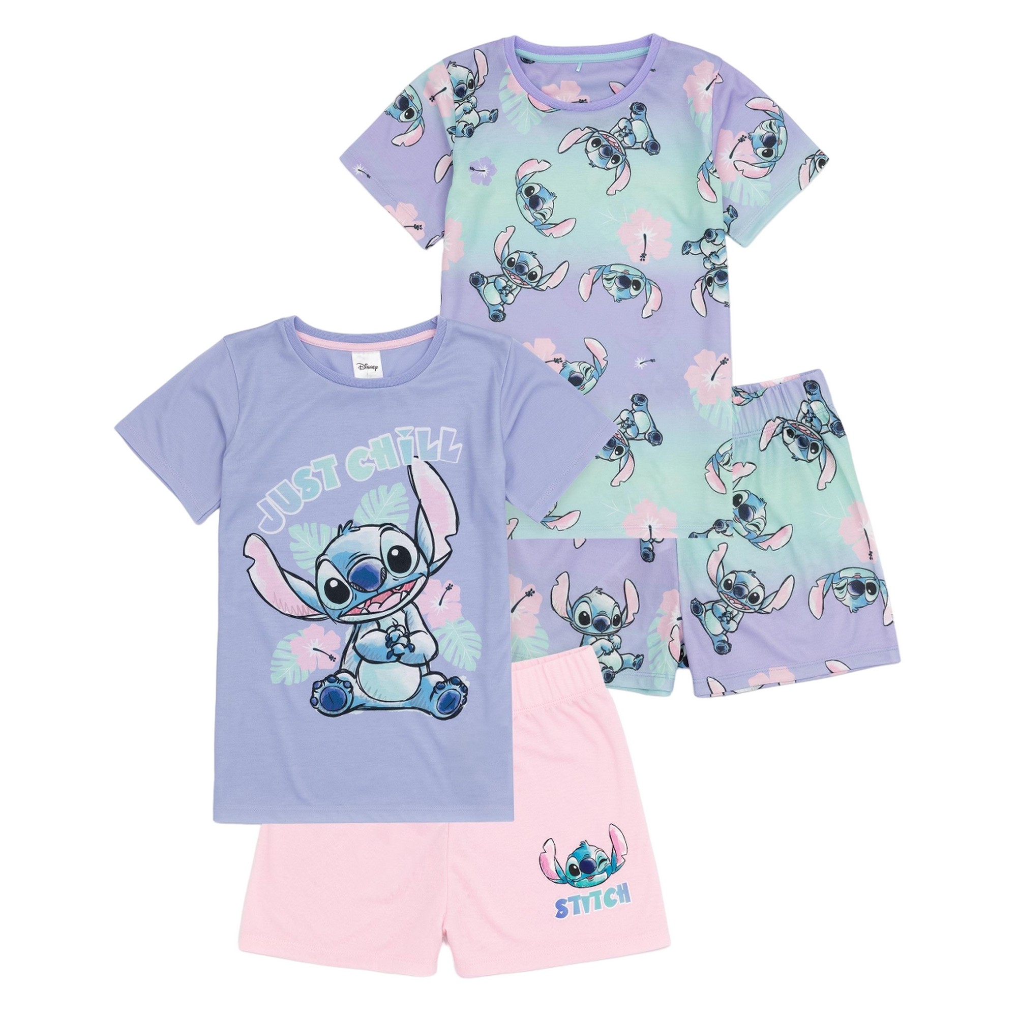 (リロ・アンド・スティッチ) Lilo & Stitch オフィシャル商品 キッズ・子供 ガールズ パジャマ Just Chill 半ズボン 半袖 上下セット (2セット) 【海外通販】画像