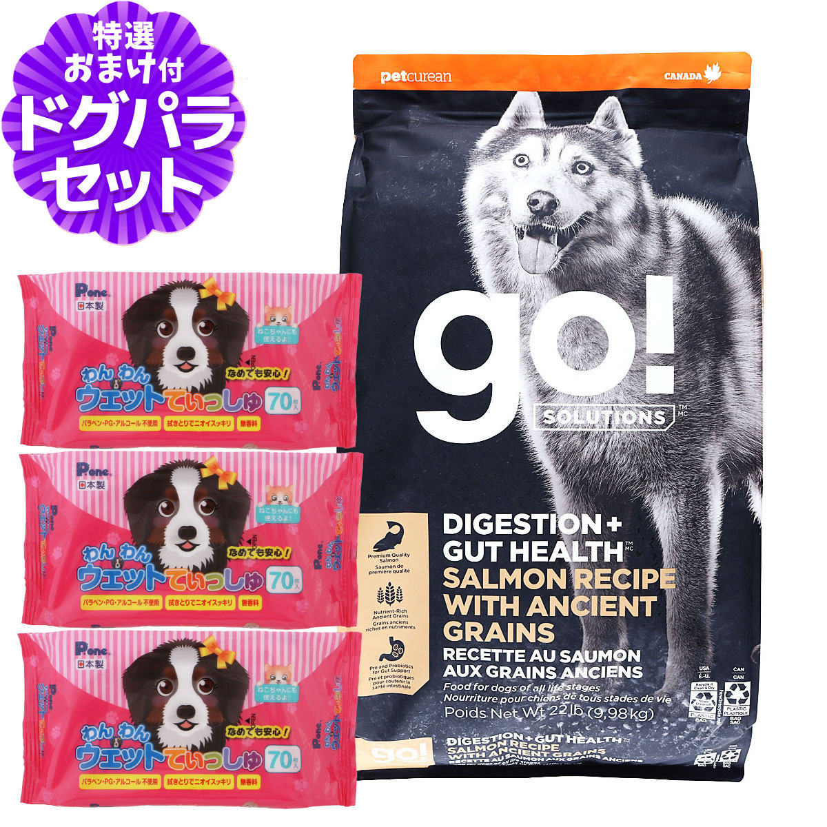 GO! ゴー ソリューションズ 消化+腸の健康ケア 9.98kg+わんわんウエットてぃっしゅ 3個