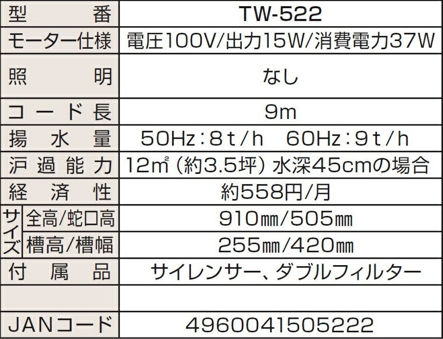 代引可】 タカラ ウォータークリーナー 富士SFR TW-522 大型商品 池 清流 物理濾過 生物濾過 化学濾過 鯉 fucoa.cl