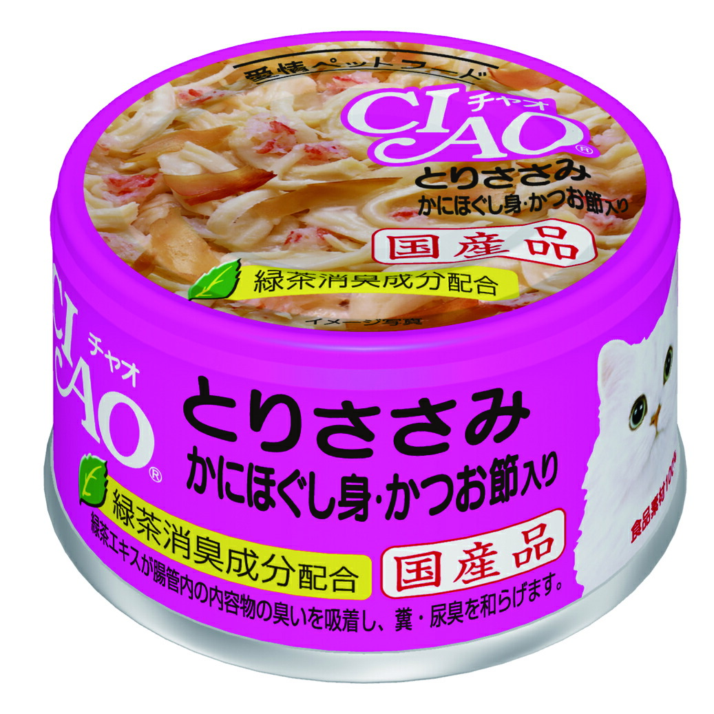 楽天市場】チャオ 缶詰 とりささみ かにほぐし身・かつお節入り 85g