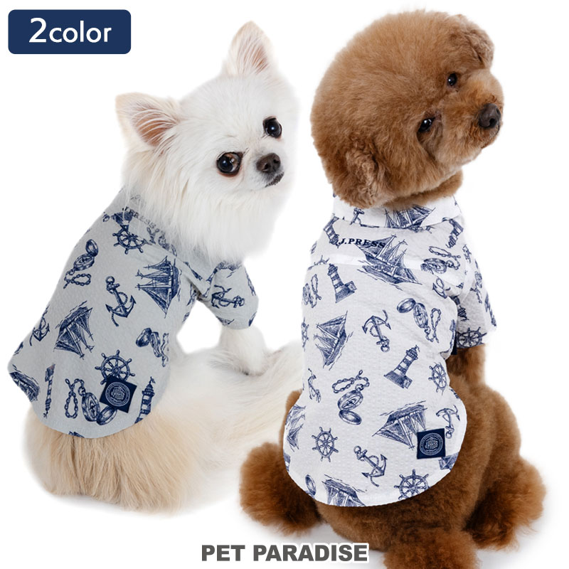 【880円OFF】J.PRESS 犬 服 春 マリン 柄 シャツ 面ファスナー 全2色 ホワイト / グレー 小型犬 | 飾りボタン ペットウェア ドッグウェア