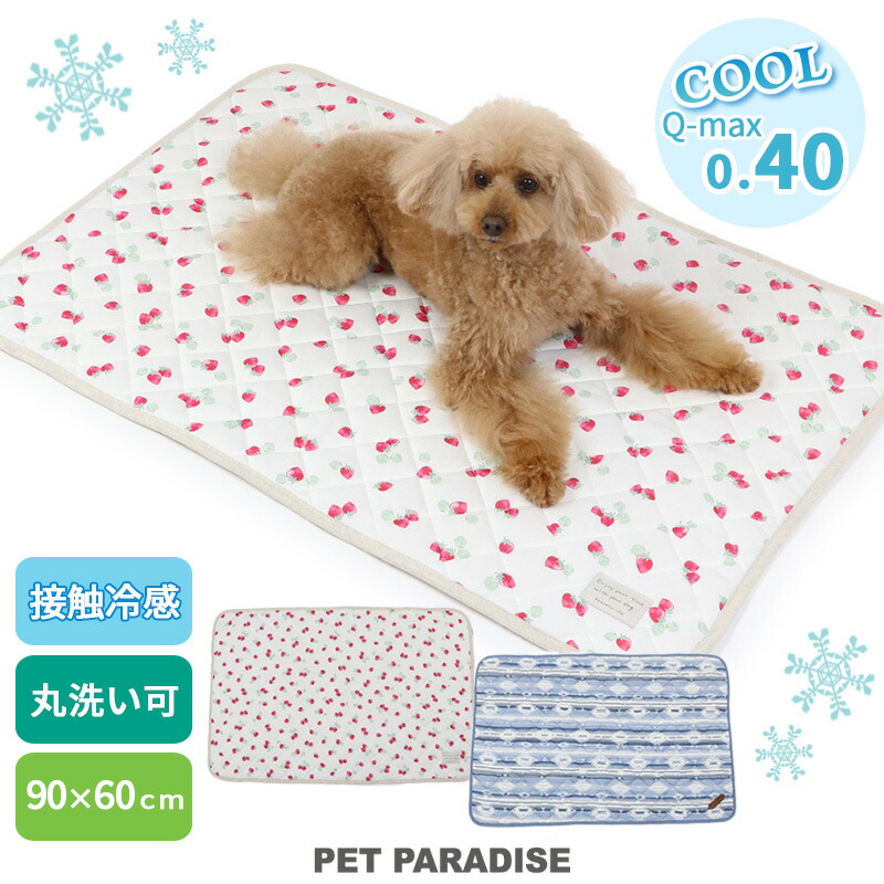犬クールマット冷感柔らかクールマット(90×60cm))苺ネイティブ|四角いちごイチゴピンク桃色ブルー青女の子接触冷感ひんやりペットマット夏用ペットベッド夏犬ベッド洗える涼感冷却母の日