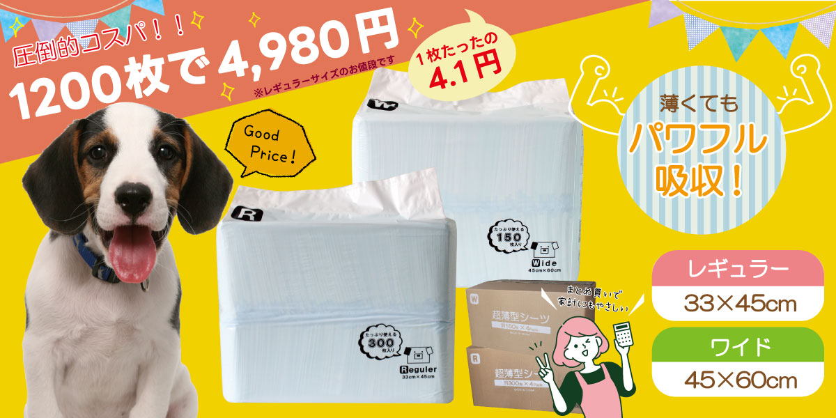 ペットシーツ　レギュラー　薄型　800枚＋おまけ150枚以上 ペットシーツ 薄型 レギュラー 800枚｜しっかり吸収・1回使い切り トイレシート 犬用 消臭タイプ | ペットスタジオ