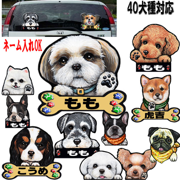 名入れ 犬 ステッカー シール チワワ グッズ トイプードル 雑貨 フレンチブルドッグ 柴犬 ダックスフンド コーギー パグ シーズー シュナウザー  ポメラニアン 犬ステッカー 車お中元 ギフト 敬老の日 即納