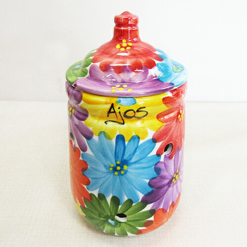 楽天市場】□スペイン陶器□ハエンにんにく保存用壺型ポットSフラワー