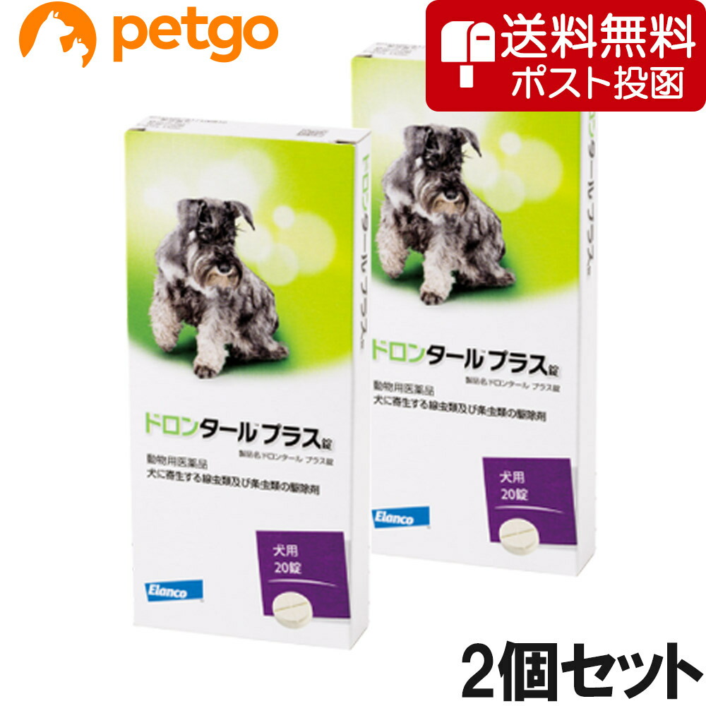 【ネコポス(同梱不可)】【2個書き割り】ドロンタールプラス錠 犬用 20錠（毛の荒物用飲み薬）