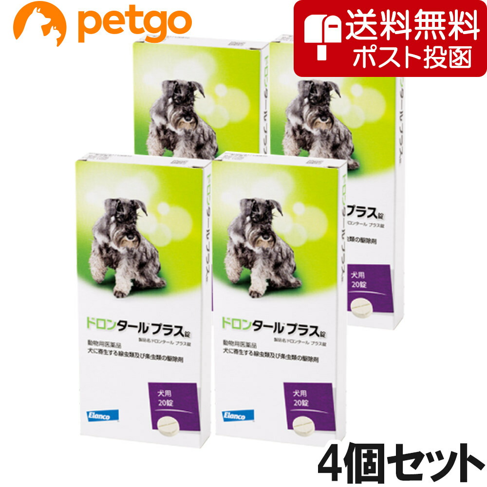 【ネコポス(同梱不可)】【4個書き割り】ドロンタールプラス錠 犬用 20錠（毛の荒物用飲み薬）