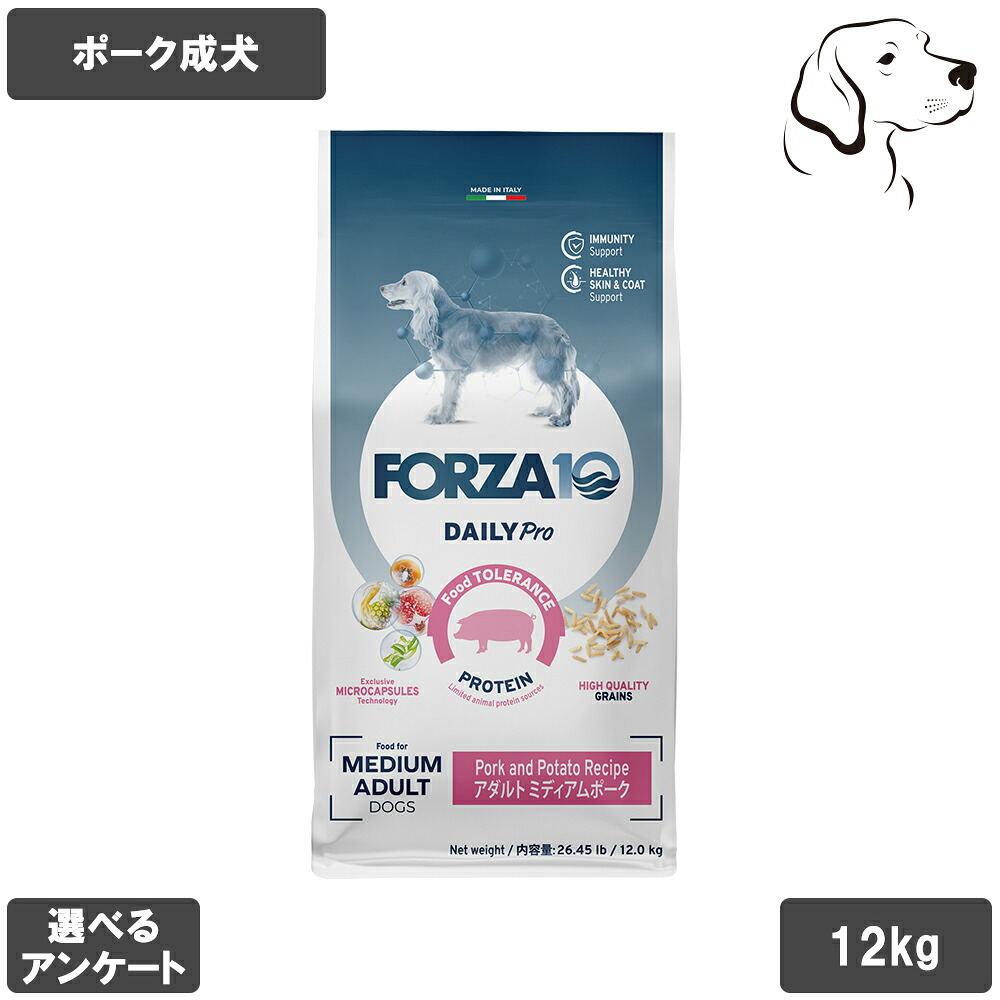 【マラソンは全商品P2倍以上】 フォルツァ10 デイリープロシリーズ 成犬用 アダルトミディアム ポーク 中粒 12kg 送料無料|ペット用品 フォアモスト