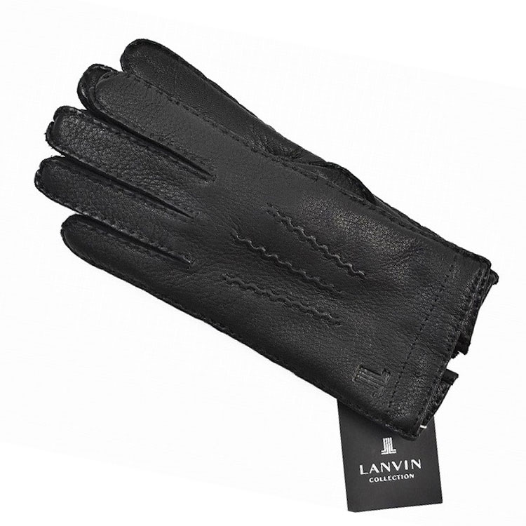 ランバン コレクション 手袋 レディース ブランド LANVIN COLLECTION ディアスキン 鹿革 ステッチ デザイン 黒 ブラック 20cm 21cm 女性 婦人 グローブ 防寒｜プチショコラ