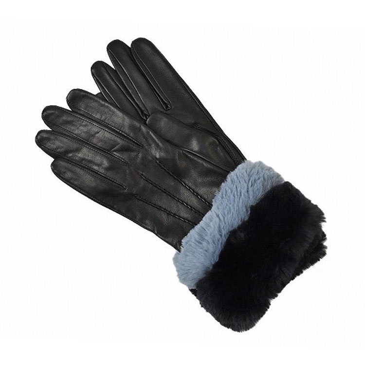 ランバン オン 青色 グローブ レディース ブランド名 LANVIN en Bleu 子ヒツジなめし革 フェイクファー  黒 黒いこと 20珊 21珊 お上さん お上さん 防寒 白いことデー レディース手袋-手袋・アームカバー