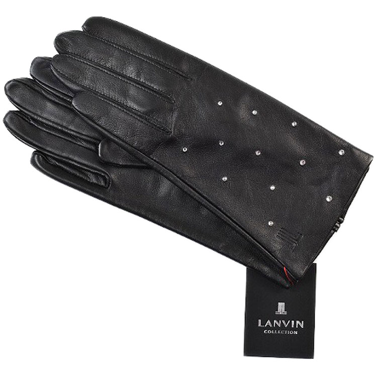 ランバン コレクション 手袋 レディース ブランド LANVIN COLLECTION ラムレザー ラインストーン デザイン スマホ対応 黒 ブラック 20cm 21cm 女性 婦人 グローブ 防寒 n1n