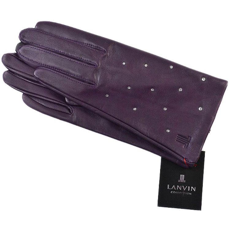 ランバン コレクション 手袋 レディース ブランド LANVIN COLLECTION ラムレザー ラインストーン デザイン スマホ対応 パープル 20cm 21cm 女性 婦人 グローブ 防寒 n1n