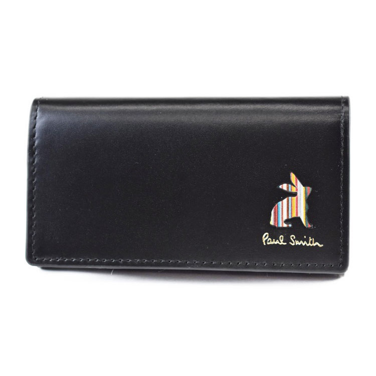 ポールスミス キーケース 5連 メンズ ブランド Paul Smith マーケトリーストライプラビット 専用箱付 フラップ 黒 ブラック 男性 紳士 本革 PSQ163 訳あり