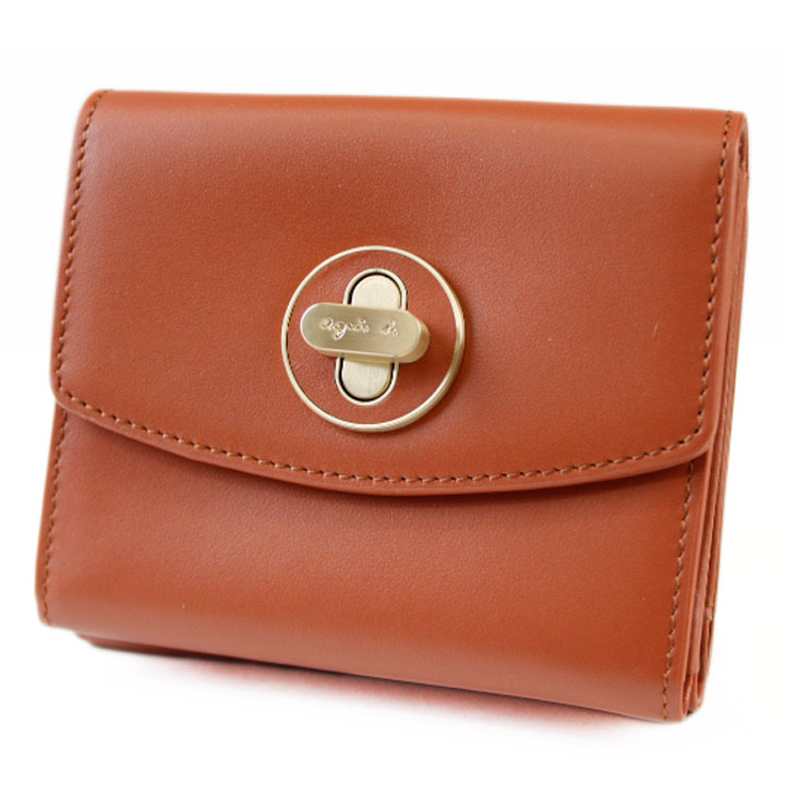 アニエスベー 財布 二つ折り財布 レディース ブランド agnes b. メタルロック ウォレット 専用箱付 茶 ブラウン 女性 婦人 本革 革 50代 40代 30代 20代 コンパクト ミニウォレット おしゃれ 新品 XAW09-01 訳あり