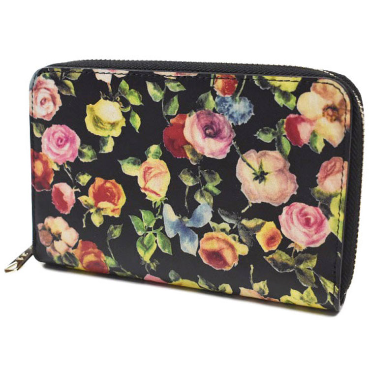 ポールスミス 二つ折り 財布 ラウンドファスナー レディース ブランド Paul Smith 専用箱付 50th Anniversary イタリア製 バラ ばら ローズ ROSE プリント 黒 ブラック 女性 婦人 本革 50周年 限定 PWV766