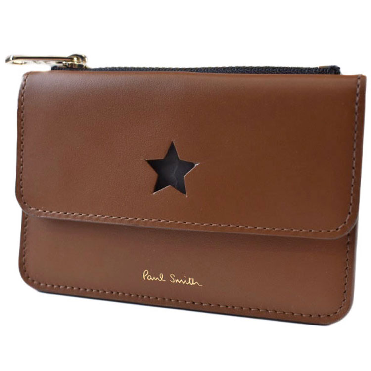 ポールスミス カードケース コインケース レディース ブランド PaulSmith カットアウト スター 星 スペイン製 専用箱付 フラップ 茶 ブラウン 女性 婦人 本革 PWV246