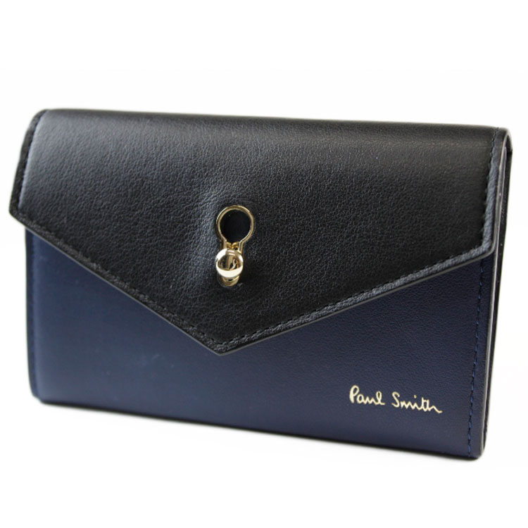 ポールスミス 名刺入れ カードケース レディース ブランド PaulSmith キーホールエンベロープ フラップ 専用箱付 紺 ネイビー 黒 ブラック バイカラー 女性 婦人 本革 20代 30代 40代 50代 60代 プレゼント ギフト おしゃれ PWD861
