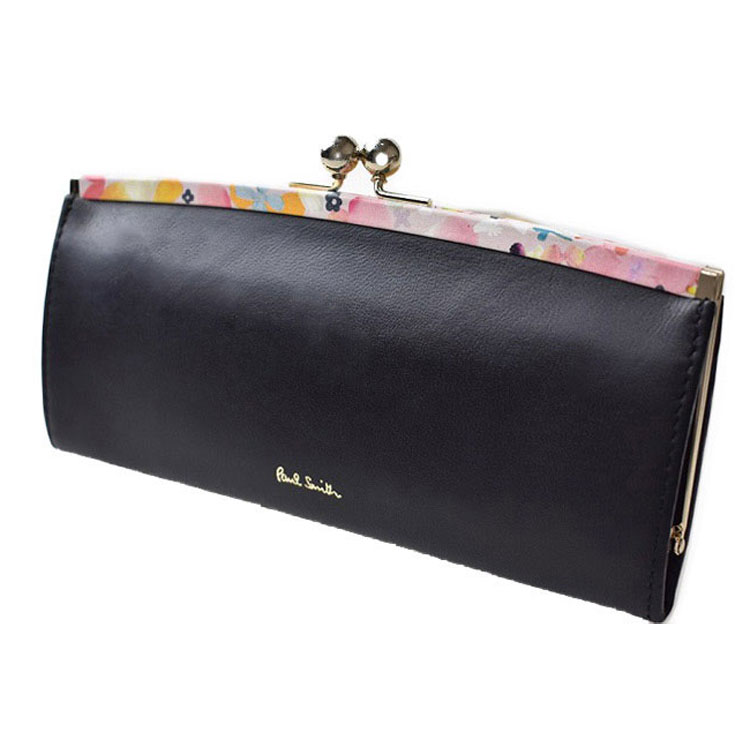 ポールスミス 長財布 財布 がま口 レディース ブランド ハイブランド PaulSmith ペタルプリントトリム 専用箱付 黒 ブラック 女性 婦人 本革 革 レザー おしゃれ 人気 小銭入れあり さいふ サイフ お財布 50代 40代 30代 20代 使いやすい プレゼント ギフト 母の日 PWD515｜プチショコラ