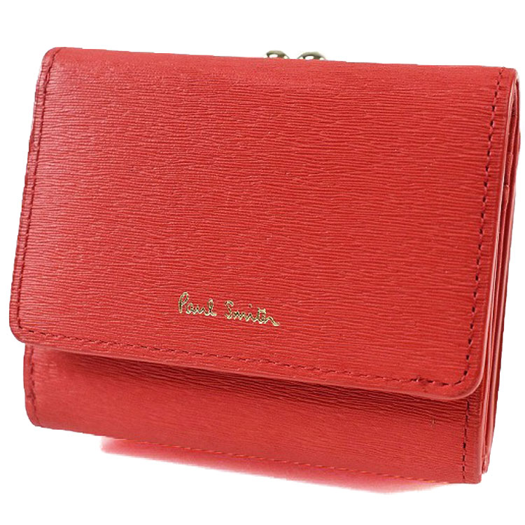 ポールスミス ミニ財布 財布 三つ折り がま口 レディース ブランド Paul Smith ストローグレイン レザー 専用箱付 コラル 赤 女性 本革 コンパクト 小さめ さいふ 革 50代 40代 30代 20代 プレゼント ギフト おしゃれ 使いやすい 二つ折り 三つ折り財布 ハイブランド PWD824