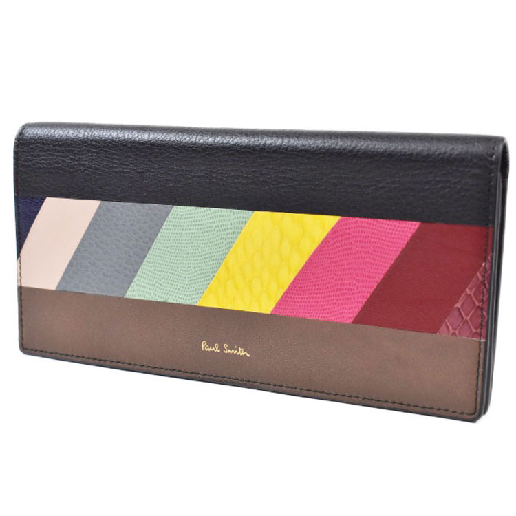 極点スミス 長紙入れ 紙入れ かぶせ レディース ブランド名 Paul Smith スワールテクニック 専用箱付 黒いこと 黒 マルチ色つや 成人女性 成人女性 本革 エスパニア製 PWV216