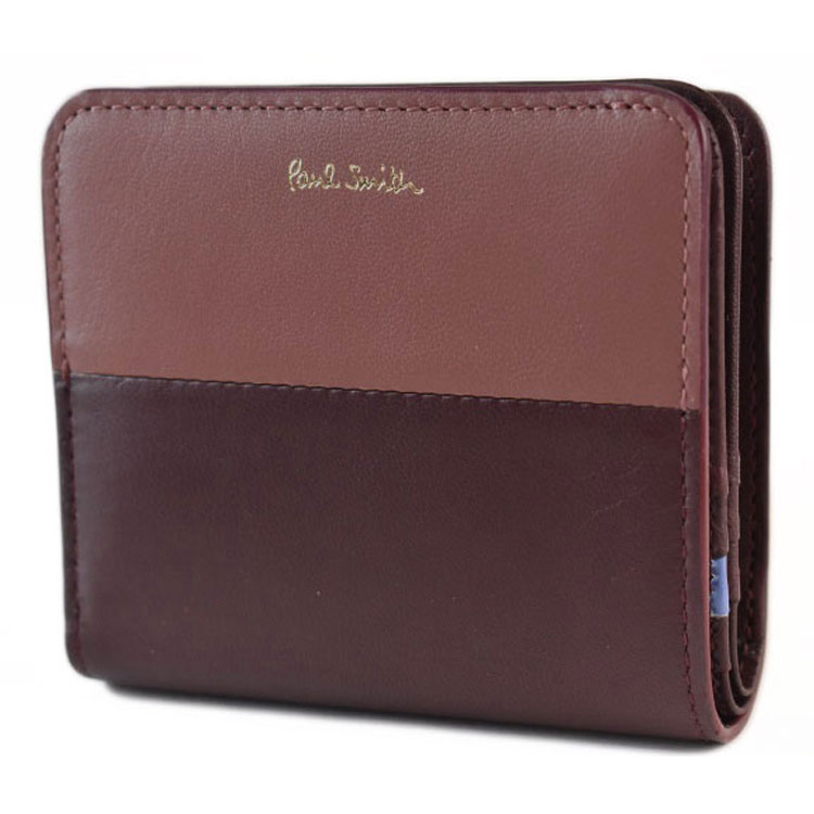 ポールスミス 二つ折り 財布 レディース ブランド Paul Smith バイカラーブロック L字ファスナー 専用箱付 バーガンディ 女性 婦人 本革 BPW163