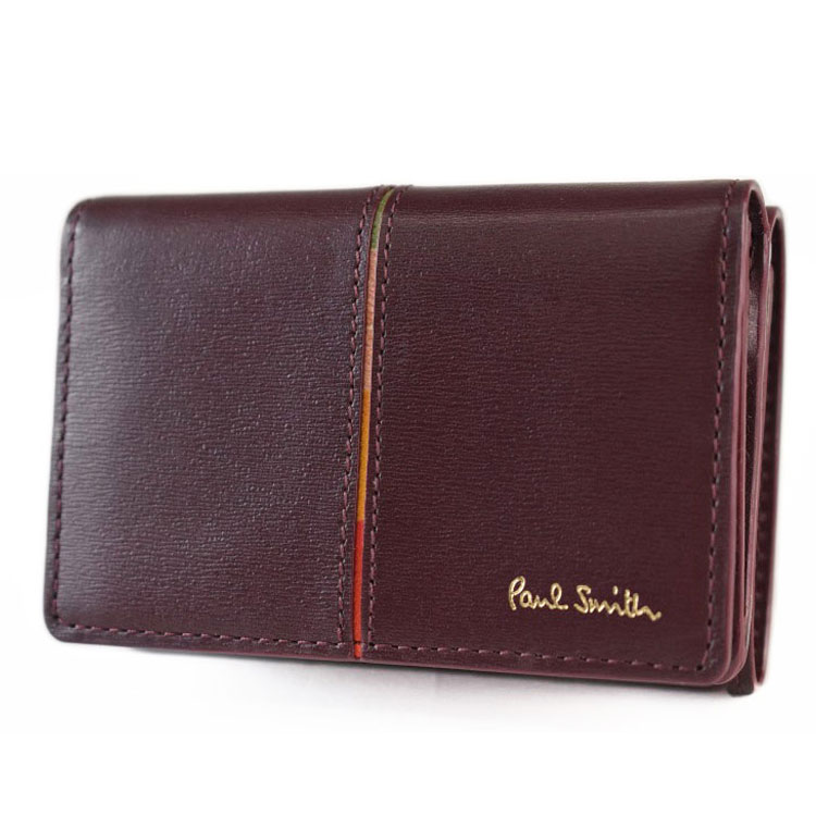 ポールスミス ミニ財布 三つ折り 財布 コンパクト レディース ブランド Paul Smith センターストライプ フラップ 専用箱付 ボルドー ワイン 女性 婦人 本革 PWD983｜プチショコラ