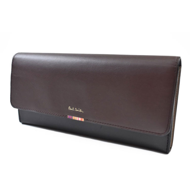 ポールスミス 長財布 財布 レディース ブランド Paul Smith クロスオーバーストライプタブ フラップ 専用箱付 ボルドー × 黒 ブラック 女性 婦人 本革 PWD945 訳あり
