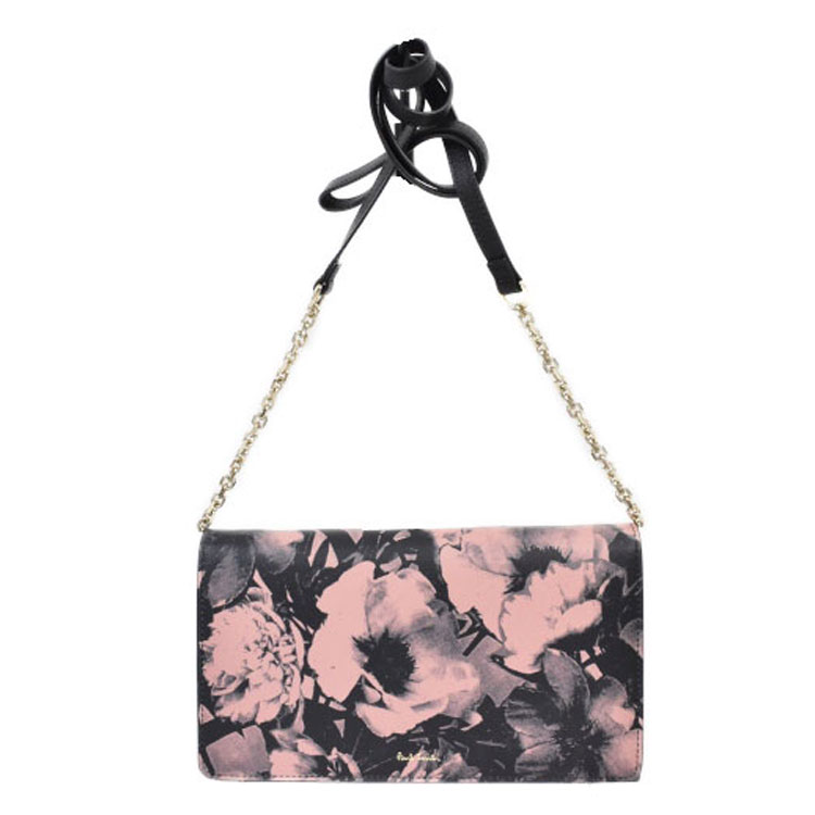 ポールスミス ミニ ショルダーバッグ バッグ 財布 レディース ブランド Paul Smith ハーフトーンフローラル プリント フラップ 専用箱付 ピンク 黒 ブラック 女性 婦人 本革 PWD973 訳あり