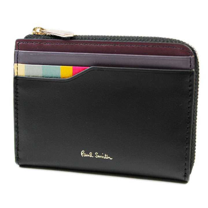 ポールスミス 財布 ミニ財布 コンパクト L字ファスナー コインケース カードケース レディース ブランド Paul Smith スワールスロット キーフック付 専用箱付 小銭入れ 黒 ブラック 女性 婦人 本革 20代 30代 40代 50代 プレゼント ギフト 新品 BPW331