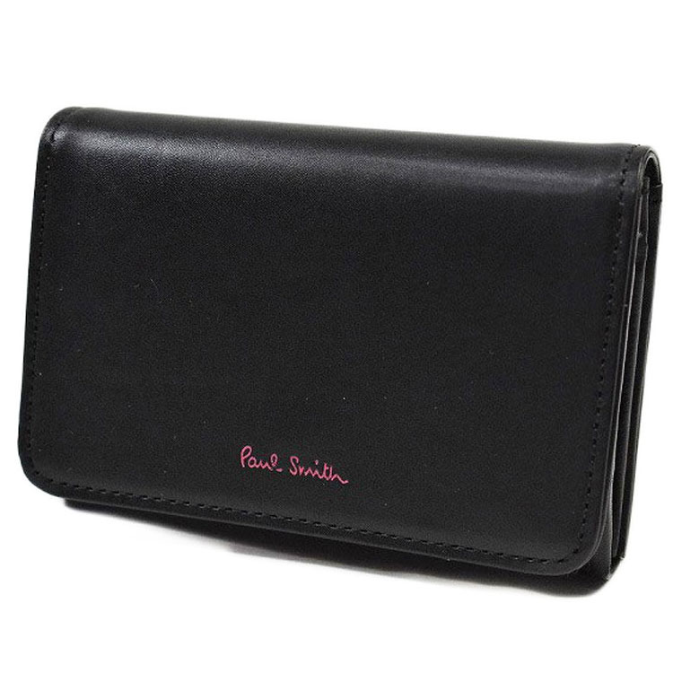 ポールスミス 二つ折り コインケース パスケース レディース ブランド Paul Smith カラフルクラシック 箱無 黒 ブラック 女性 婦人 本革 PWD013 訳あり｜プチショコラ