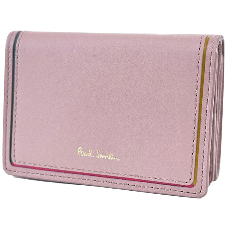 ポールスミス ミニ財布 三つ折り 財布 コンパクト レディース ブランド Paul Smith スワールカラーライン アクセント フラップ 専用箱付 ダスティ ピンク 女性 婦人 本革 BPW083 訳あり 母の日