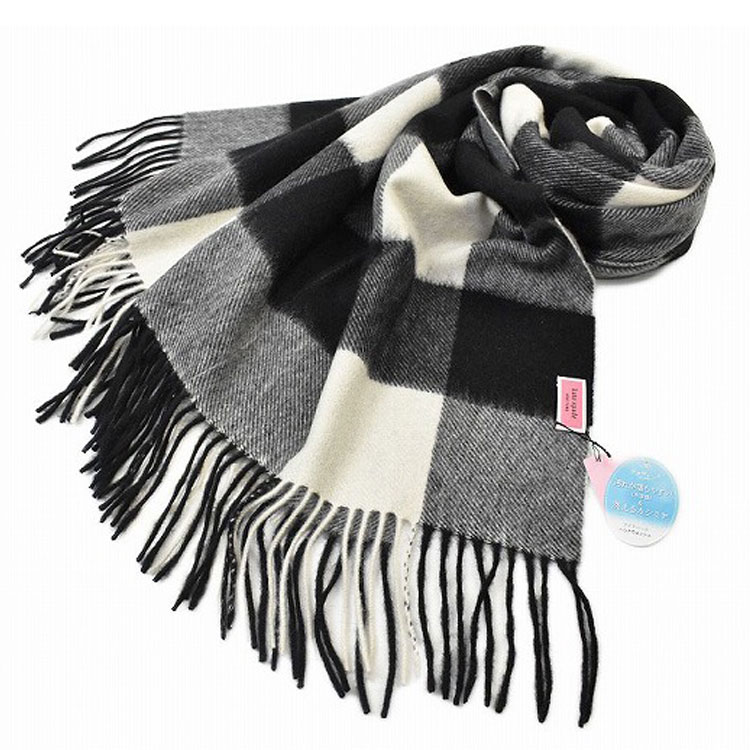 ケイト スペード ニューヨーク 大判 マフラー レディース ブランド kate spade NEW YORK カシミヤ 100％ ブロックチェック 白 黒 ホワイト × ブラック 女性 婦人 ケート カシミア 17,325円