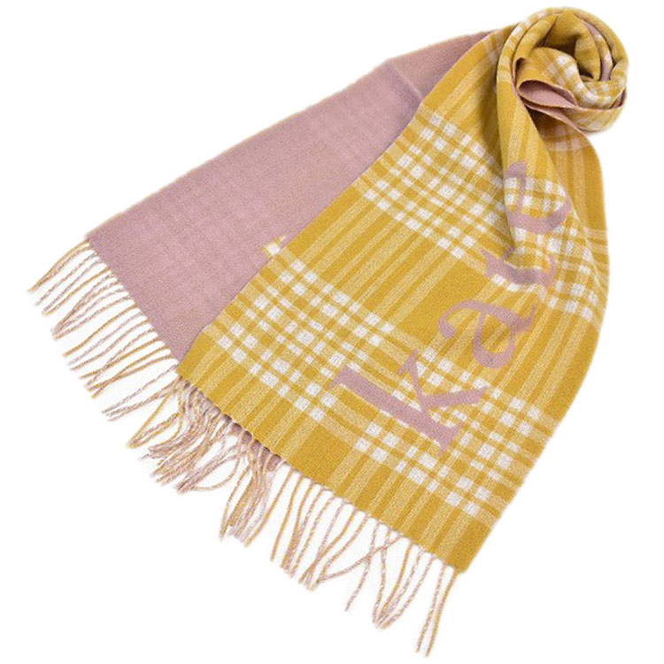 ケイト スペード ニューヨーク マフラー レディース ブランド kate spade NEW YORK カシミヤ100% チェック ロゴ イエロー ピンク 女性 婦人 ケート カシミア サンプル|プチショコラ