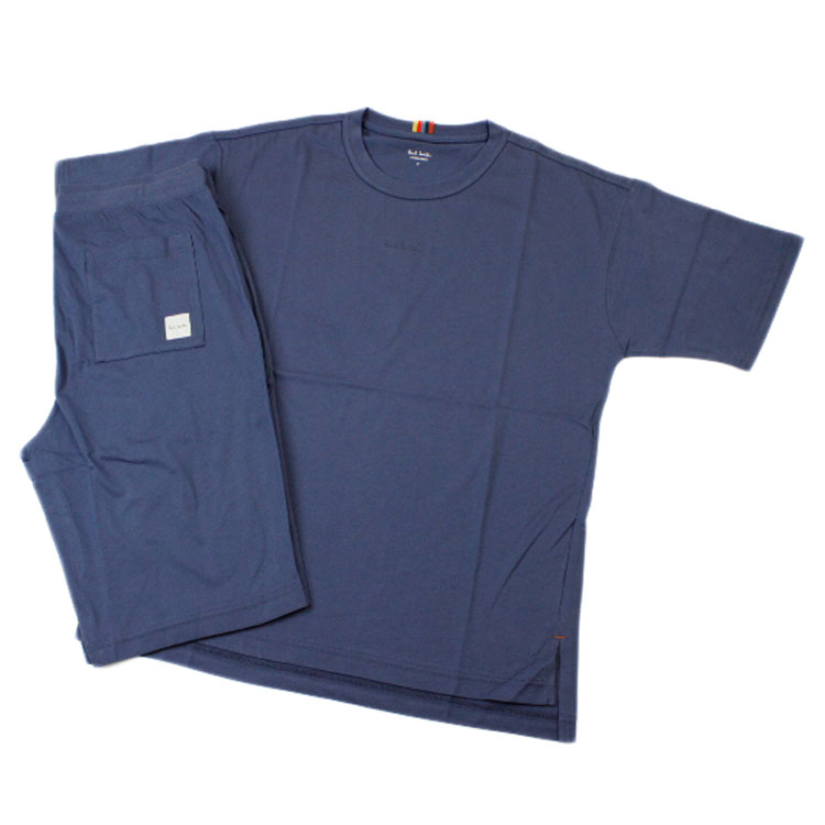 ポールスミス ルームウェア パジャマ 部屋着 メンズ ブランド 春 夏 夏用 上下 セット 薄手 半袖 Tシャツ パンツ 短パン コットン 綿 Paul Smith LOUNGEWEAR アーティストストライプ タブ クルーネック 半ズボン M L LL 青 ブルー 男性 紳士 ギフト おしゃれ｜プチショコラ