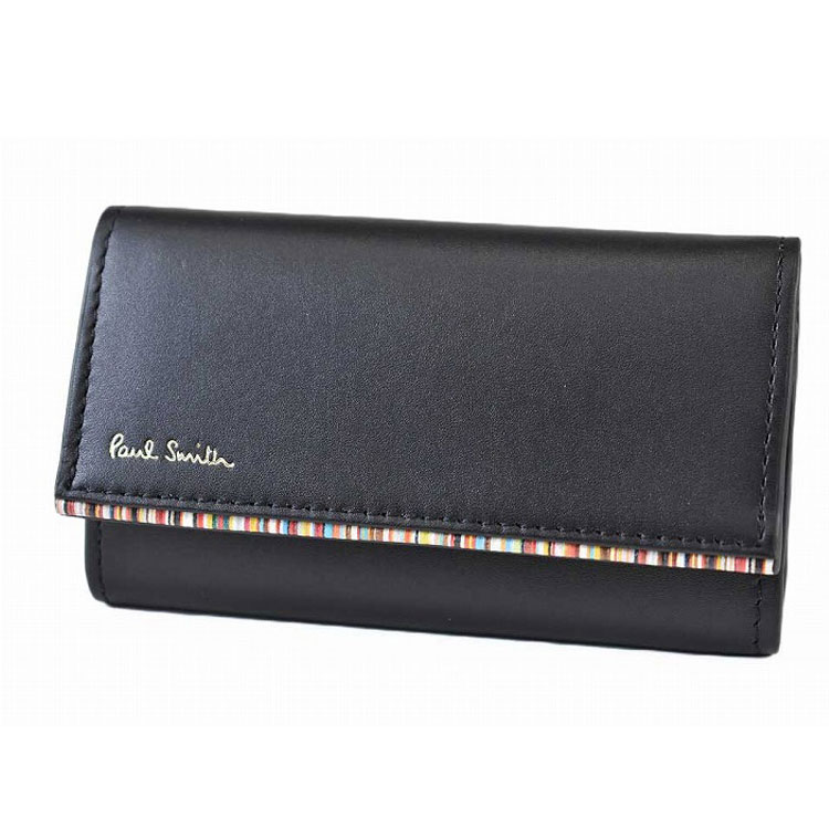 ポールスミス キーケース 4連 メンズ ブランド Paul Smith ストライプポイント2 キーリング付 専用箱付 黒 ブラック 男性 紳士 PSC752|プチショコラ